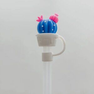 Blue and Pink Cactus Plant Straw Topper